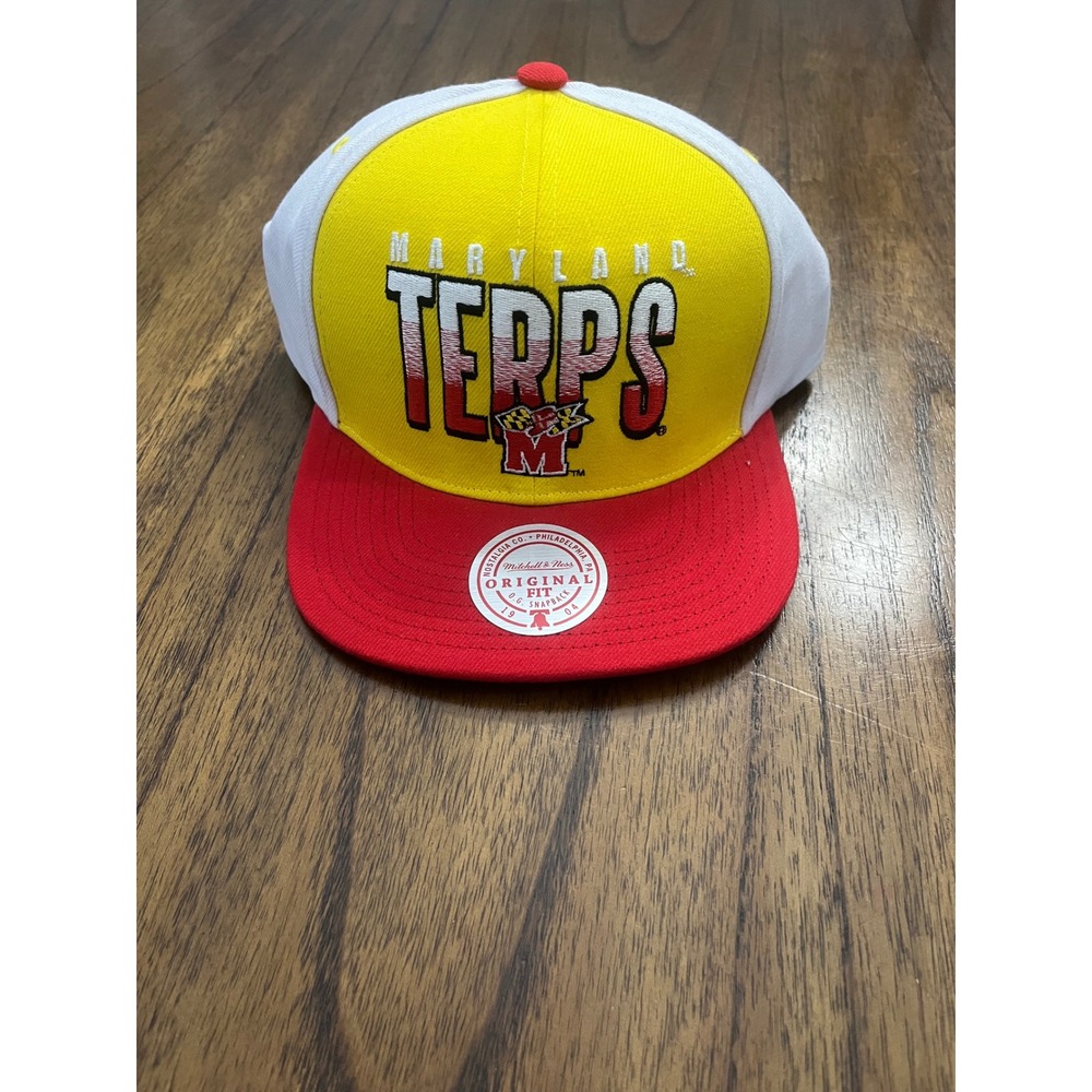 Mitchell & Ness Maryland Terrapins Snapback Hat NCAA Billboard 2 Yellow Red OSFA